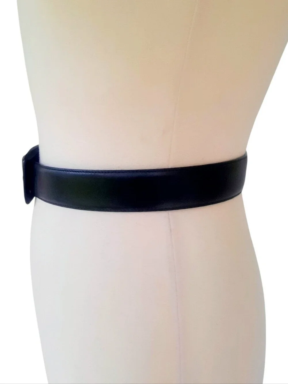 Vtg RALPH LAUREN COLLECTION Black Leather Belt w/Covered Square Buckle Sz M/32
